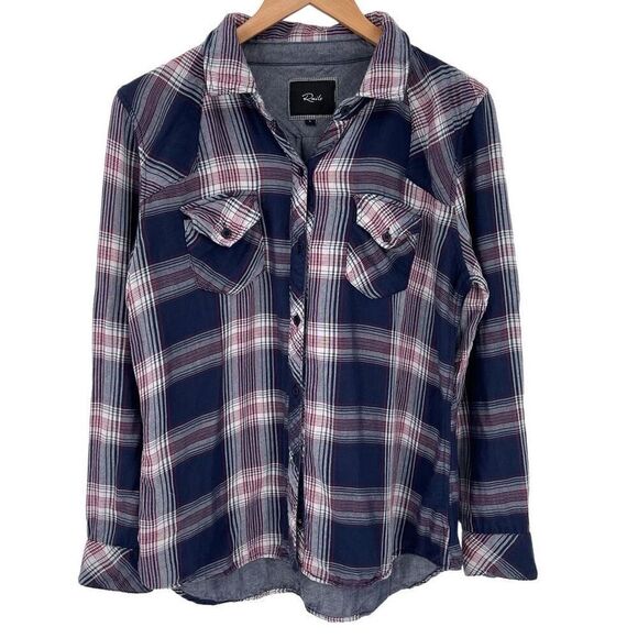 Rails Navy and Pink Plaid Button Down Shirt - Picture 1 of 6